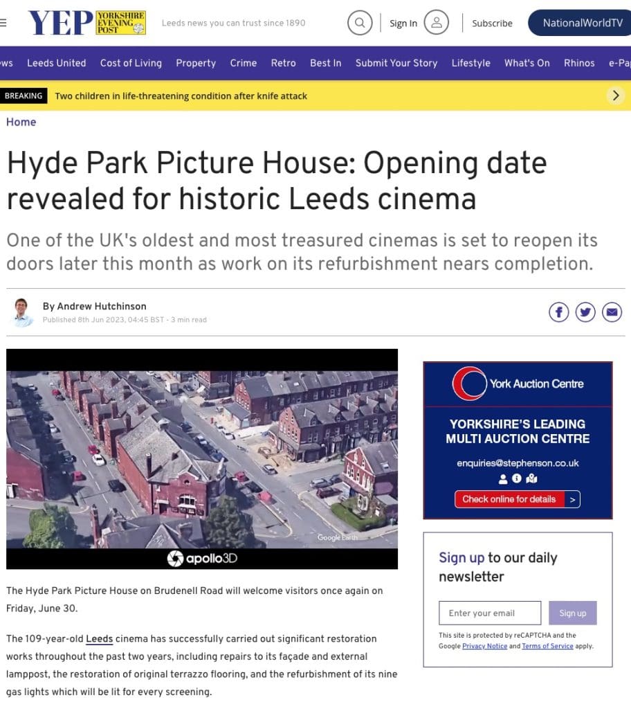 Hyde Park Picture House, Leeds Repair, Renovation & Restoration in Media